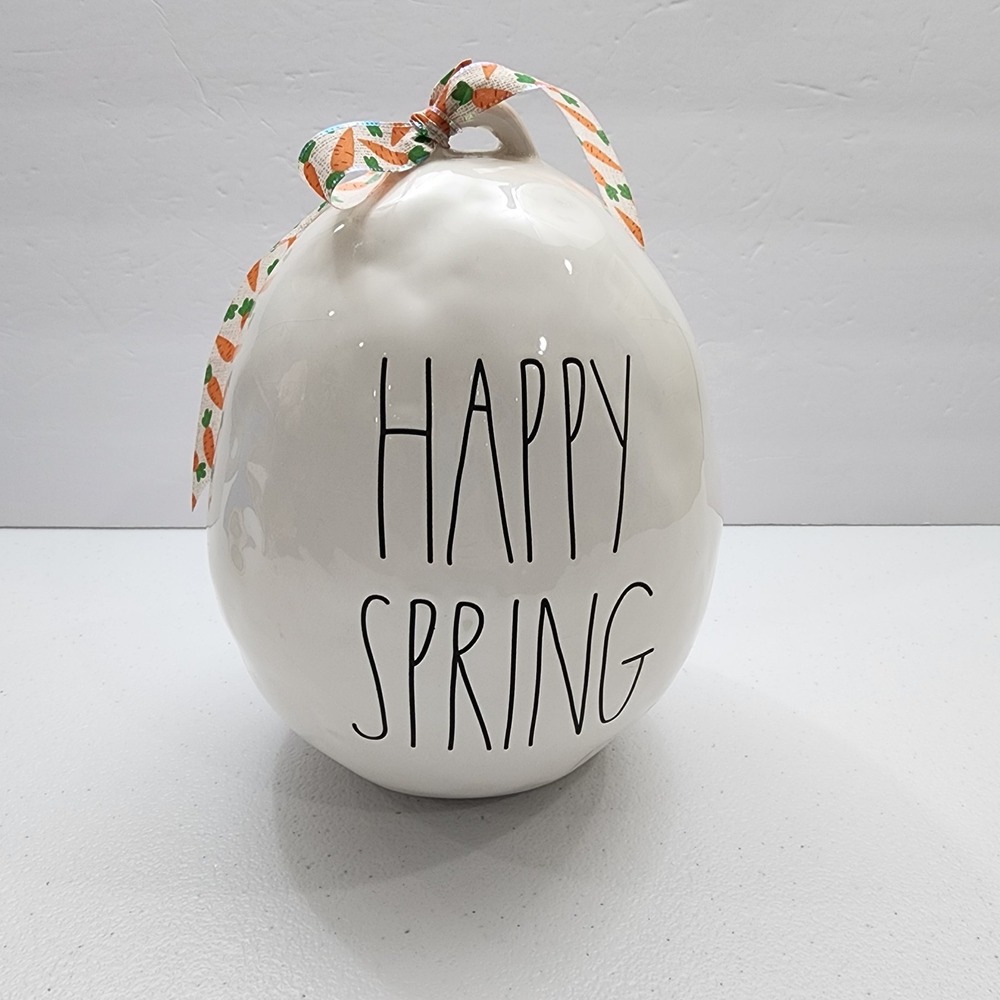 Rae Dunn Happy Spring Large Ceramic Egg Carrot Ribbon Artisan Collections 189 By